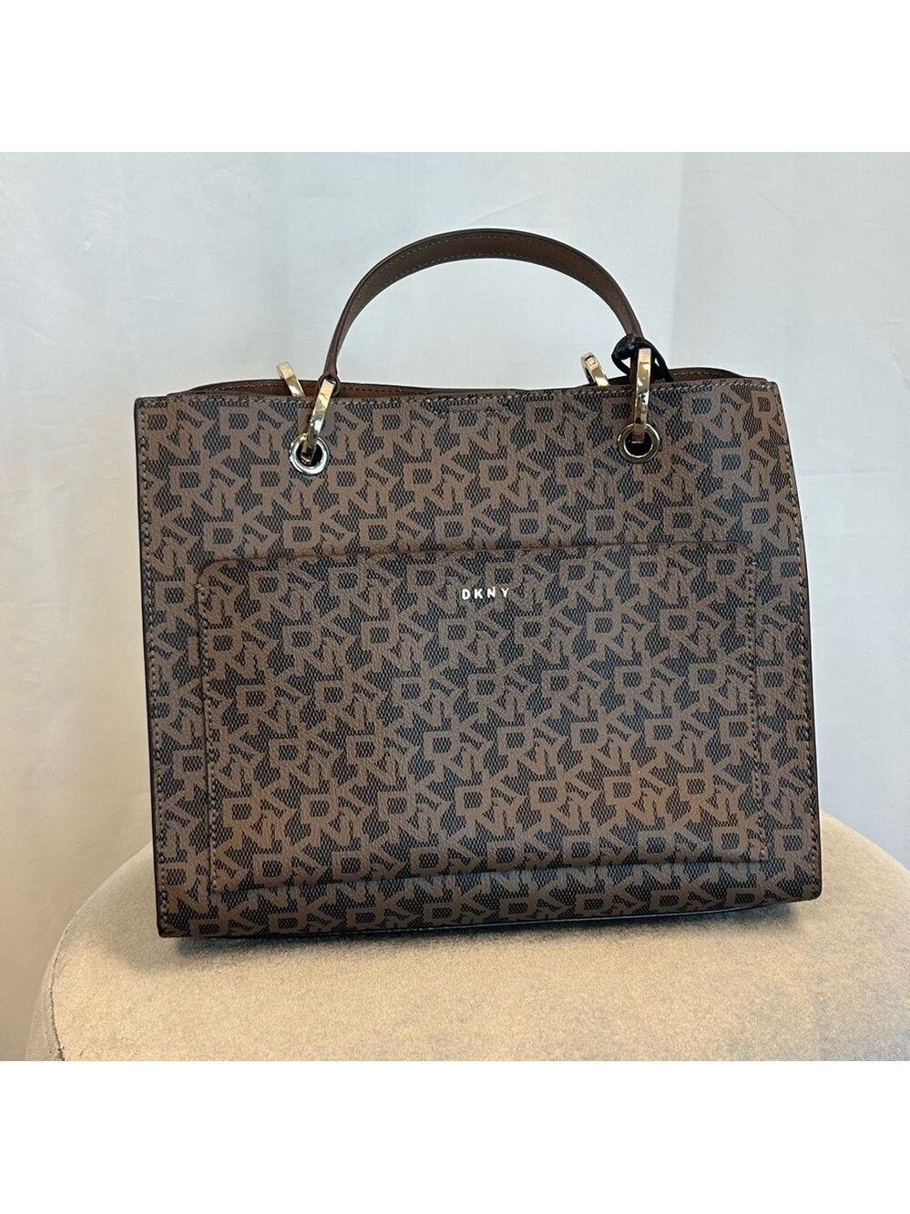 Dkny tan brown monogram logo purse bag NWT